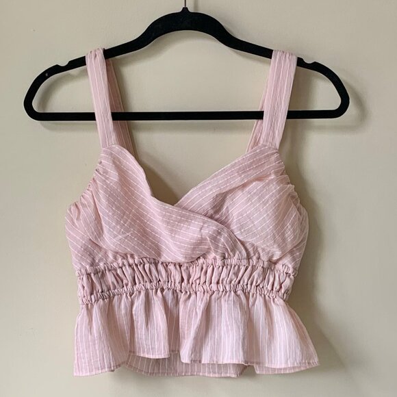 NWT Anthropologie Shirred Striped Peplum Cropped Top, Size Small, Pink/White - Picture 3 of 8